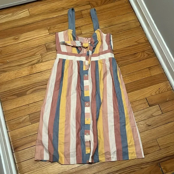 Madewell Women Dress Sherbet Stripe Tie Front Cut Out Button Up - Picture 4 of 7